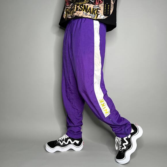 Nike Other - Vintage Nike Track Pants Grape Purple Nylon Joggers Yellow Spellout White 90s